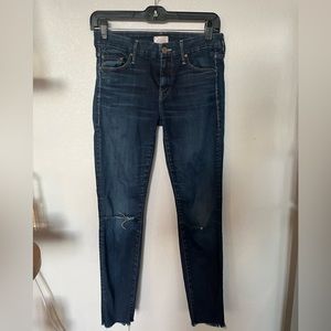 Mother Jeans Dark Wash, The Looker Ankle Fray No play,